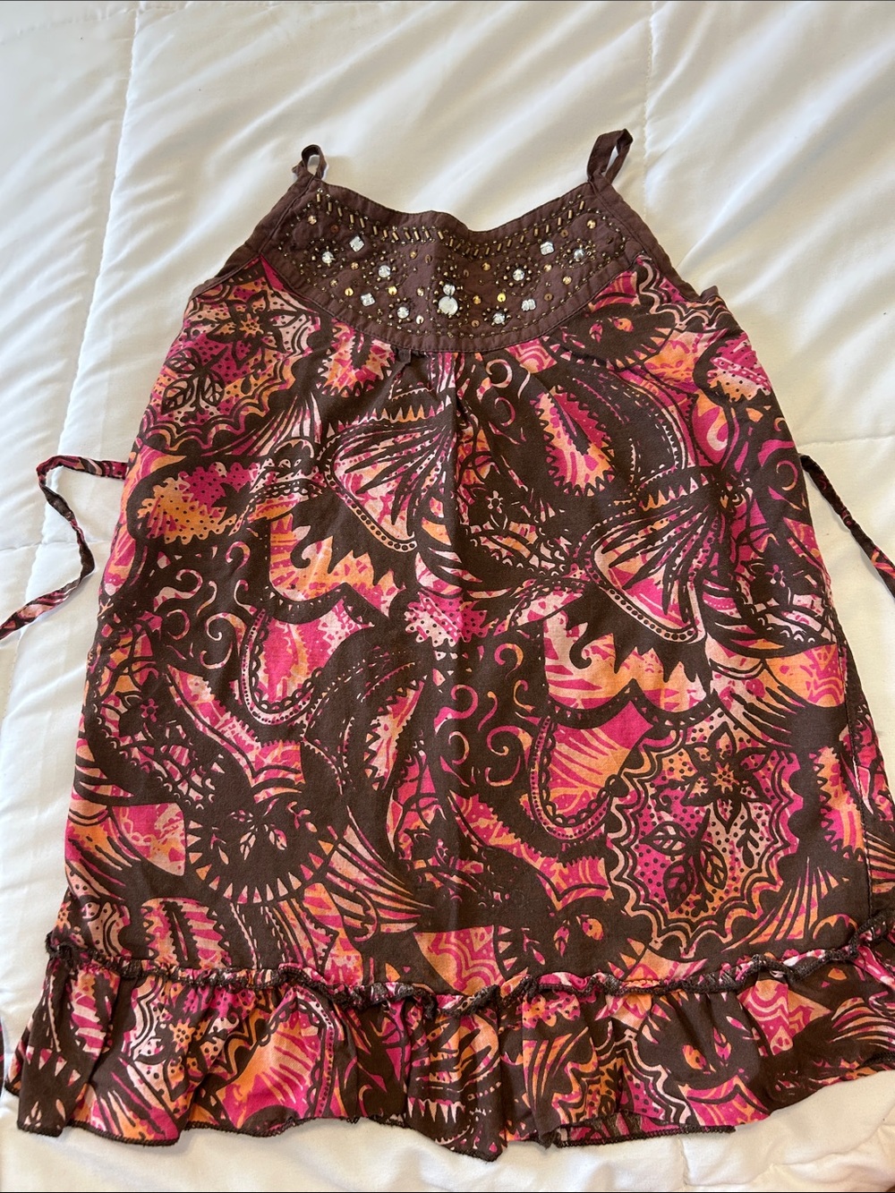Justice Girls— Brown and Pink Paisley Sundress with Embroidered beading